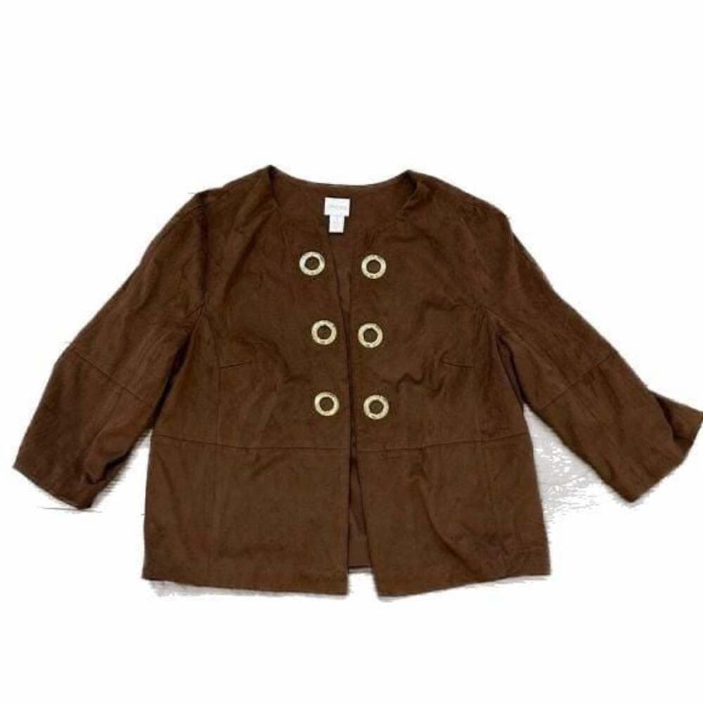 Chico’s Faux Suede Brown Open Front Jacket Size 8/10